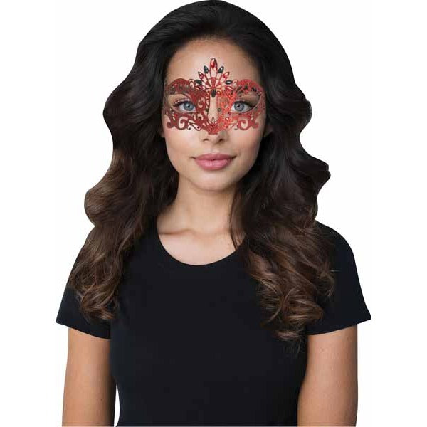 Red Glitter Gems Masquerade Mask
