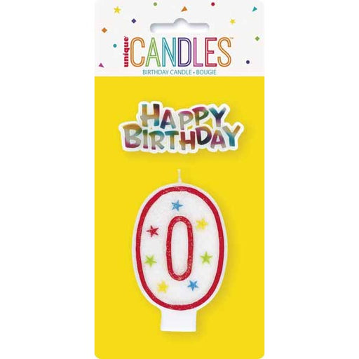 Number 0 Glitter Birthday Candle with Happy Birthday Decoration