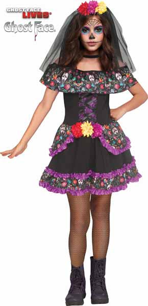 Ghost Face Sugar Skull Child Costume, Size 14/16