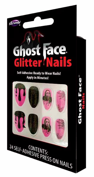 Ghost Face Pink Glitter Nails