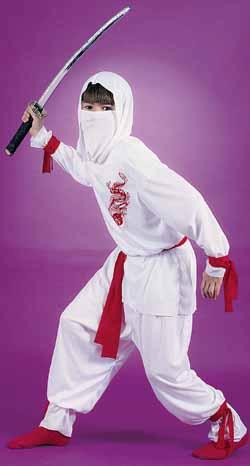 Kids' White Ninja Costume, Large (12-14)