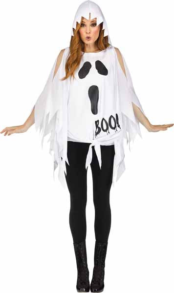 Adult Ghost Print Halloween Poncho