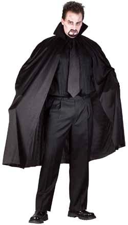 Black Polyester Costume Cape with Neck Tie, 45 Inches