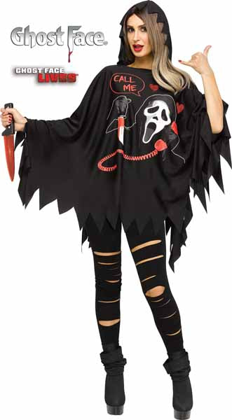 Ghostface Hooded Adult Poncho Costume, One Size