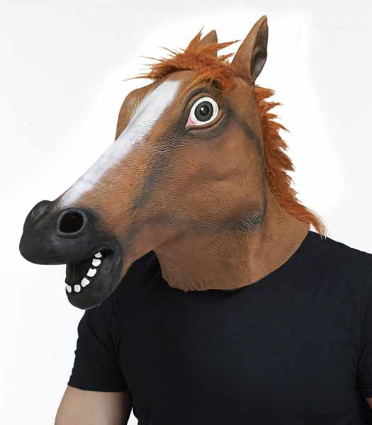 Realistic Horse Head Mask with Faux Fur Mane