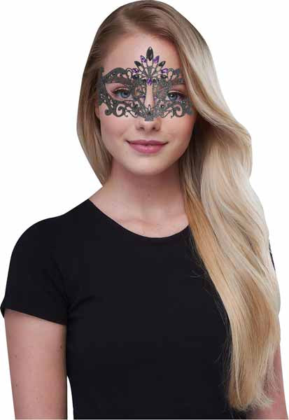 Black Glitter Gems Masquerade Mask