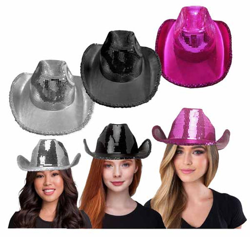 Chapeau de cow-girl à miroirs en assortiment noir, rose et argent