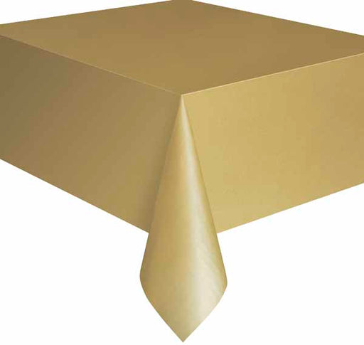 Gold Plastic Table Cover, 54 x 108 Inches