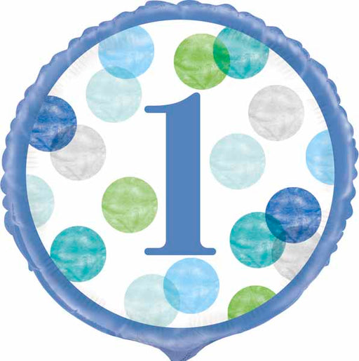 Blue Dots First Birthday Foil Balloon, 18 Inch