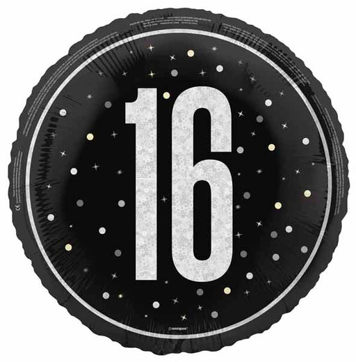 Black Glitz 16th Birthday 18-Inch Foil Balloon