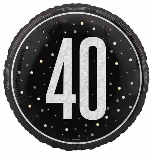 Black Glitz 40th Birthday Foil Balloon, 18 Inch