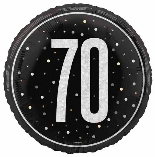 Black Glitz 70th Birthday Foil Balloon, 18 Inch