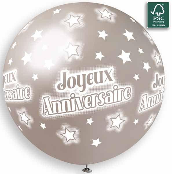 Gemar 31" Silver Joyeux Anniversaire Foil Balloon