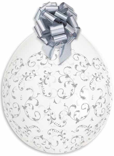 Gemar 18-Inch Silver Filigree Latex Stuffing Balloons, 25 Count