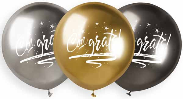 Gemar 19" Shiny Congrats Printed Latex Balloons, 25 Count
