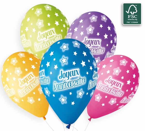 Gemar 13-Inch Joyeux Anniversaire Balloons, 50 Count