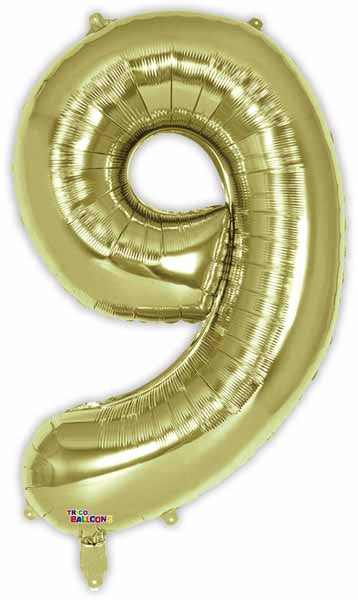 34-Inch White Gold Number 9 Balloon