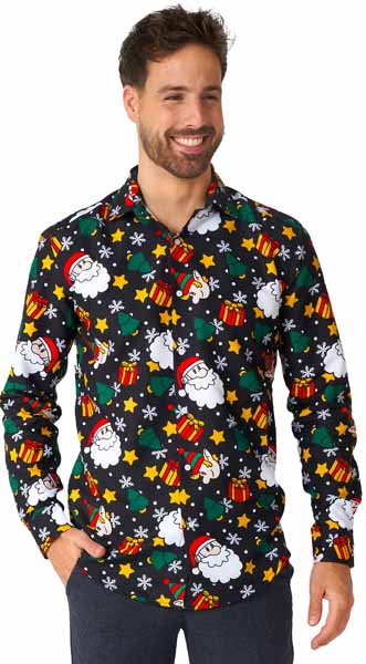 Suitmeister Men's Santa Elves Black Christmas Shirt, XXL