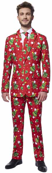 Suitmeister Men's Trees & Red Stars Christmas Suit, X-Large