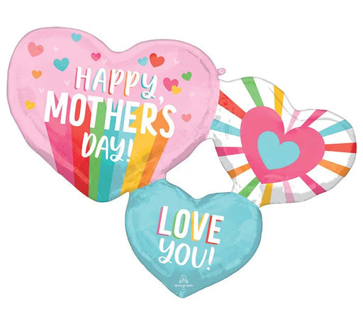 Happy Mother's Day Bright Stripes Hearts 33" Foil Balloon (5/Pk)