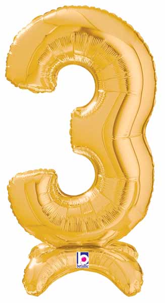 Megaloon Gold Number 3 Stand-Up Balloon, 25 Inch