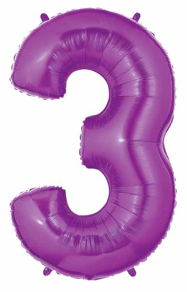 Megaloon Purple Number 3 Balloon, 40 Inch