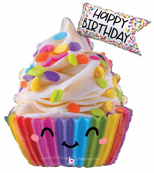 Cute Cupcake Happy Birthday Foil Balloon, 31 Inch