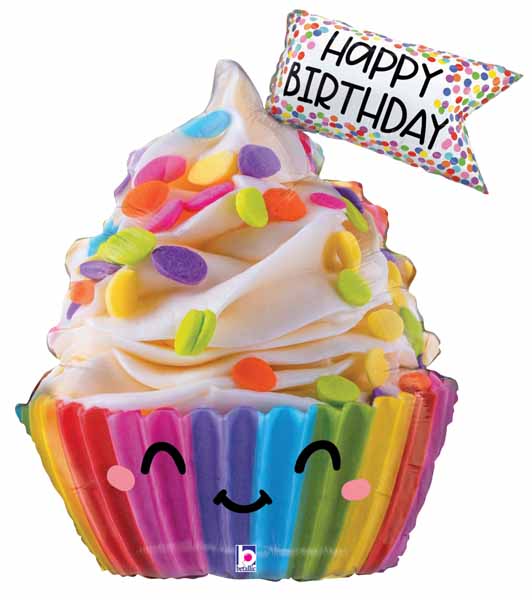 Cute Cupcake Happy Birthday Foil Balloon, 31 Inch