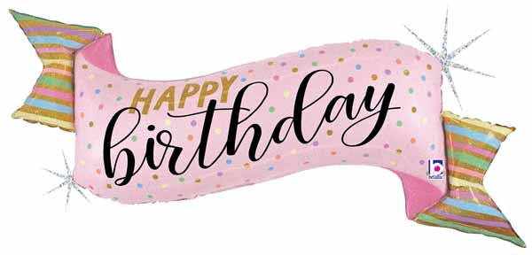 45" Pastel Happy Birthday Banner Holographic Foil Balloon