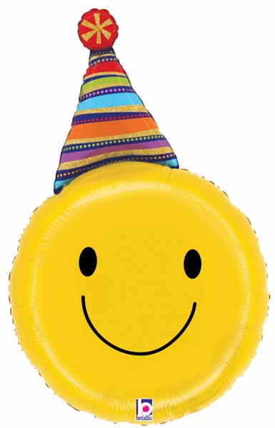 Party Hat Smiley 29-Inch Shaped Foil Balloon