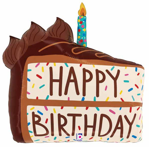 Happy Birthday Chocolate Cake Slice Foil Balloon, 28 Inch