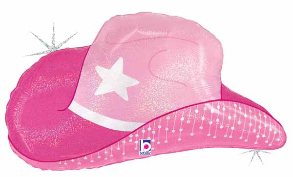 Pink Cowgirl Hat Holographic Foil Balloon, 26 Inch