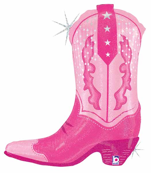 Pink Cowgirl Boot Holographic Foil Balloon, 29 Inch