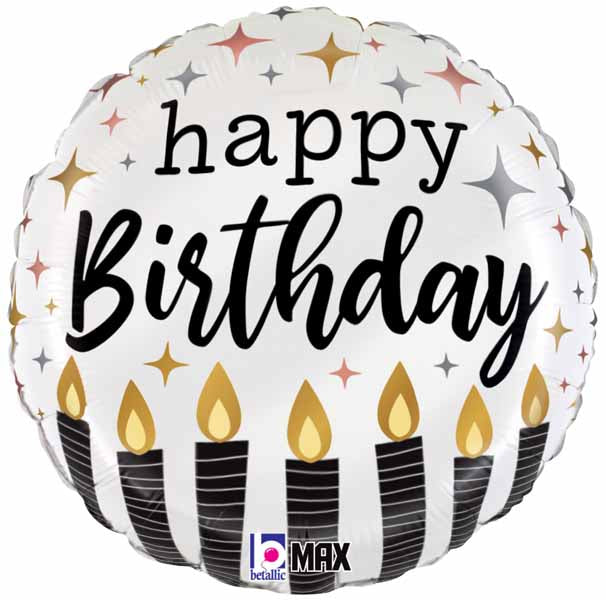 Metallic Happy Birthday Candles 18-Inch Round Satin Balloon