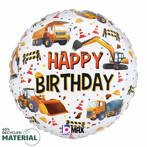 Construction Happy Birthday 18" Round Foil Balloon