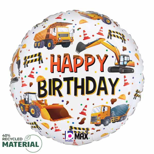 Construction Happy Birthday 18" Round Foil Balloon