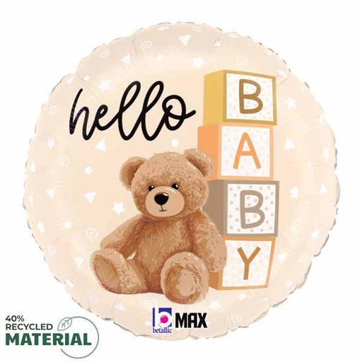 Hello Baby Teddy Bear 18" Round Foil Balloon