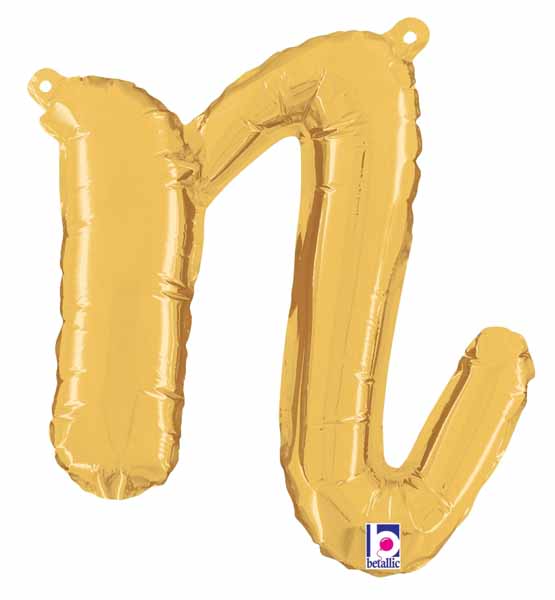 14" Gold Script Letter N Balloon