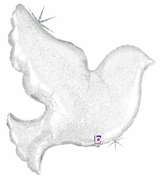 Pearl White Dove 34-Inch Holographic Foil Balloon