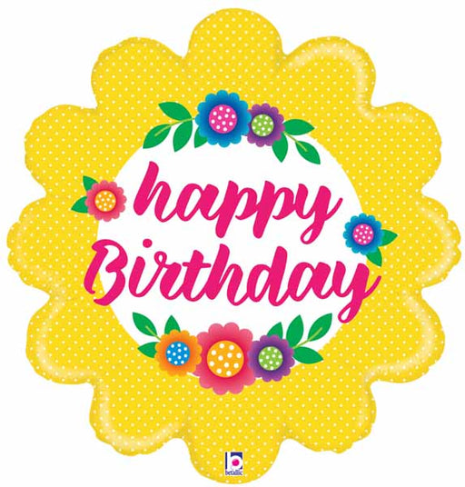 Yellow Flower Happy Birthday Foil Balloon, 24 Inch