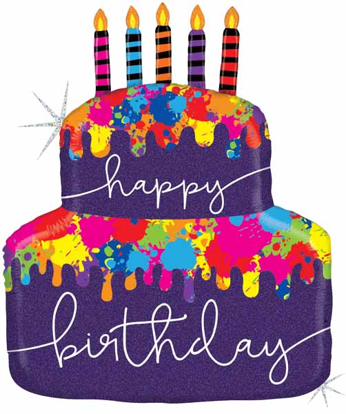 Paint Splatter Birthday Cake Foil Balloon, 30 Inch