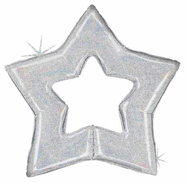 48-Inch Silver Holographic Linking Star Foil Balloon