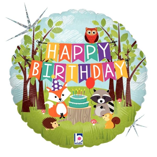Woodland Birthday 18" Holographic Foil Balloon