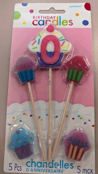 6" #0 CUPCAKE BDAY P ICK CANDLES 5PK/12CS