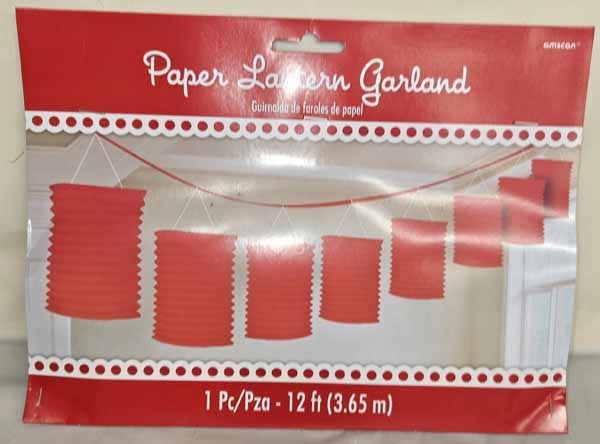 Red Paper Lantern Garland, 12 ft
