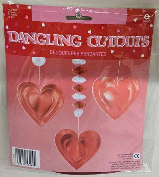 Hearts Foil Dangle Decorations, 3 Pack