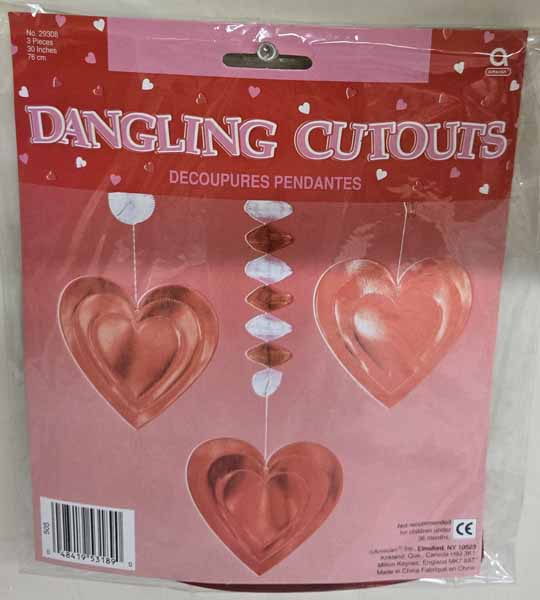Hearts Foil Dangle Decorations, 3 Pack
