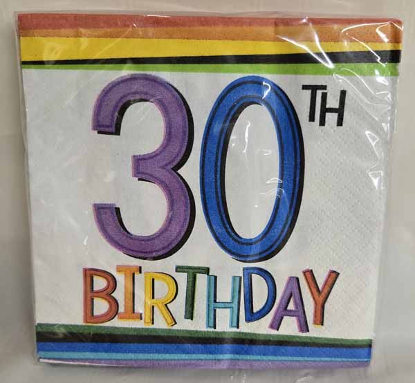 Rainbow 30th Birthday Beverage Napkins, 16 Count