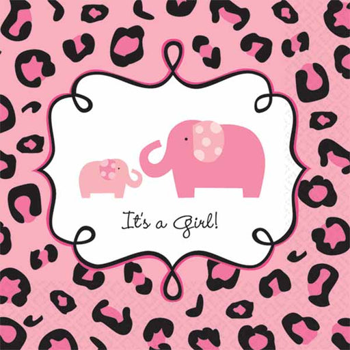 Sweet Safari Girl Baby Shower Beverage Napkins, 36 Count