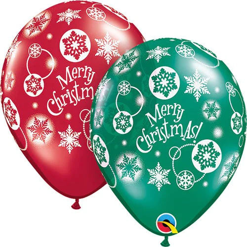 11" round Christmas! Snowflakes printed latex balloons (50/Pk)